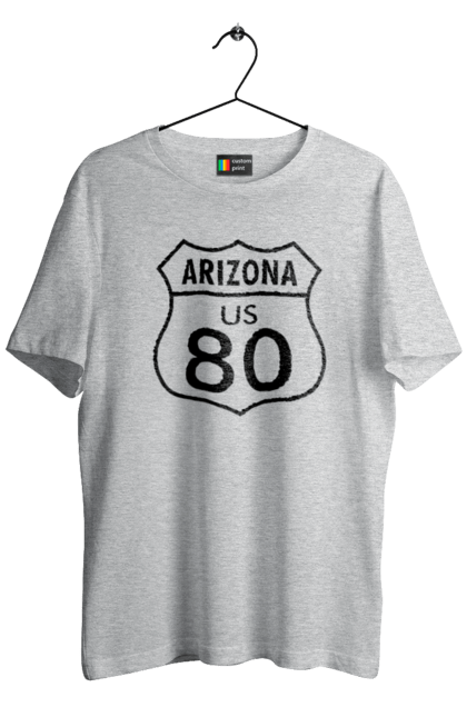Men`s t-shirt with prints Route 80. Bike, biker, biker club, bikers club, brother, brutal, dude, hot asphalt, hot horse, hot rod, motorcycle, motorcyclist, real man, road 50, road 66, road 80, roads of america, roads of ukraine, roads we choose, speed, take, thirst for speed. 2070702