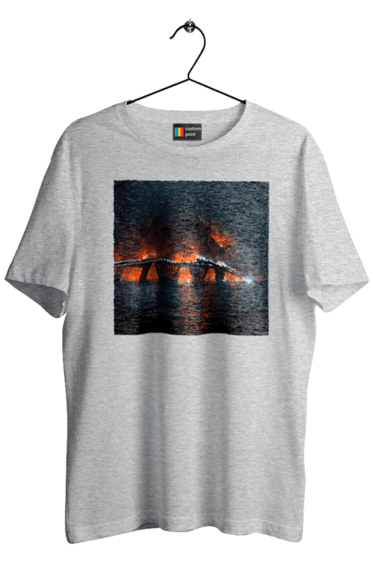 Футболка чоловіча з принтом "Кримський мост горить". Армія росії, армія україни, годить, зсу, крим, мост, удар, удар зсу. 2070702