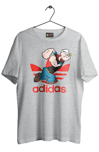 Футболка чоловіча з принтом "Adidas Моряк Попай". Adidas, popeye the sailor, адідас, комікс, моряк, мультфільм, серіал, трубка. 2070702