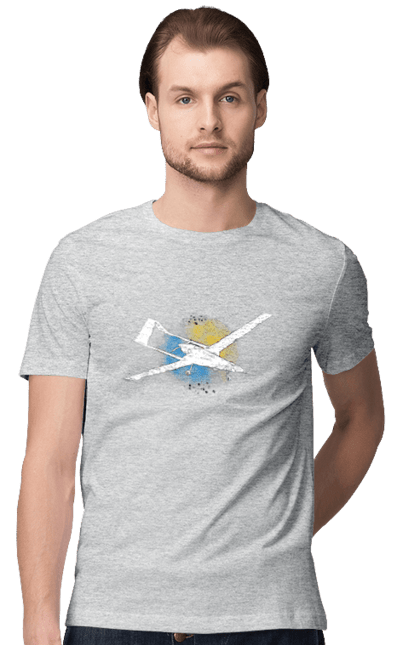 Men`s t-shirt with prints Bayraktar. Aquarelle, bayraktar, glory, sky, ukraine. 2070702