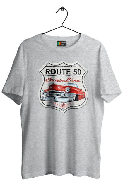 Men`s t-shirt with prints Route 50. Bike, biker, biker club, bikers club, brother, brutal, dude, hot asphalt, hot horse, hot rod, motorcycle, motorcyclist, real man, road 50, road 66, road 80, roads of america, roads of ukraine, roads we choose, speed, take, thirst for speed. 2070702