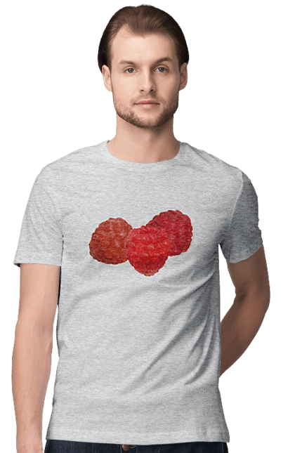 Футболка чоловіча з принтом "Малина". Веган, вегетаріанець, делікатес, дієта, їжа, літо, малина, плід, смачно, стигла, червона, ягода. 2070702