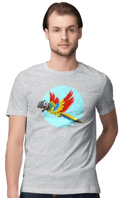 Футболка чоловіча з принтом "Папуга". Барвистий папуга, какаду, кольоровий папуга, папуга, що летить. 2070702