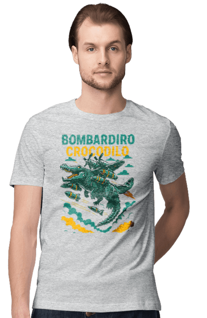 Футболка чоловіча з принтом "Bombardino Crocodilo". Bombardino, bombardino crocodilo, crocodilo, бомбардіно крокоділо, крокодил, крокодил літак, крокодил мем, мем, мем бомбардине крокодило. 2070702