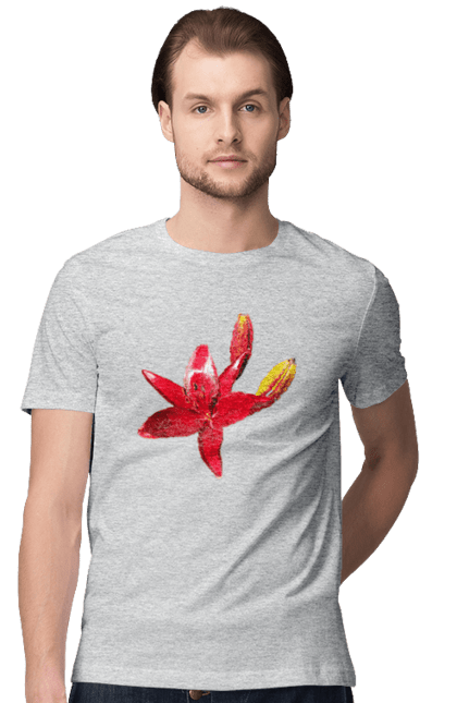 Футболка чоловіча з принтом "Червона лілія". Бутон, квітка, колір, лілія, природа, сонячний, червона квітка, червона лілія, червоний, яскравий. 2070702