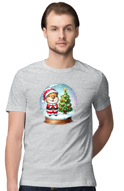 Men's t-shirt with prints Christmas Capybara with a Tree. Animal, capybara, christmas, christmas capybara, christmas tree, gift, holiday, new year, new year`s gift, santa. 2070702