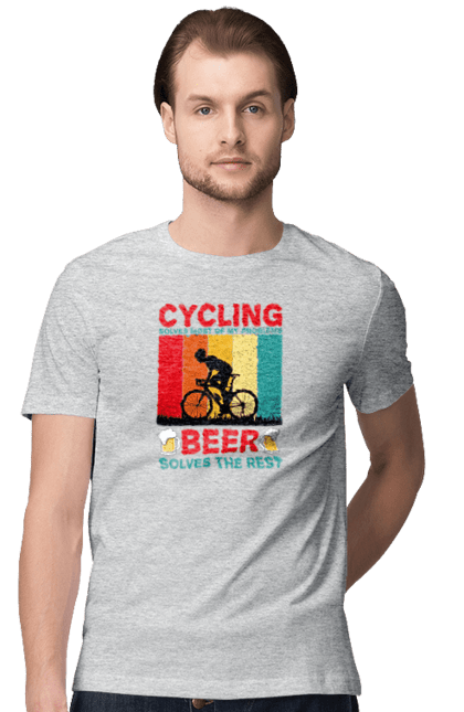 Футболка чоловіча з принтом "Cycling Beer". Алкоголь, брутальні, велосипед, веселі, для спортсменів, літні, пиво, спорт, чоловічі. 2070702