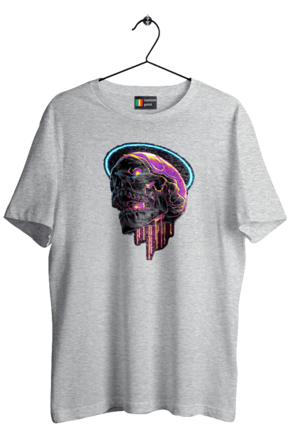 Men's t-shirt with prints Skull. Black and white, bones, neon, scull, teeth. 2070702