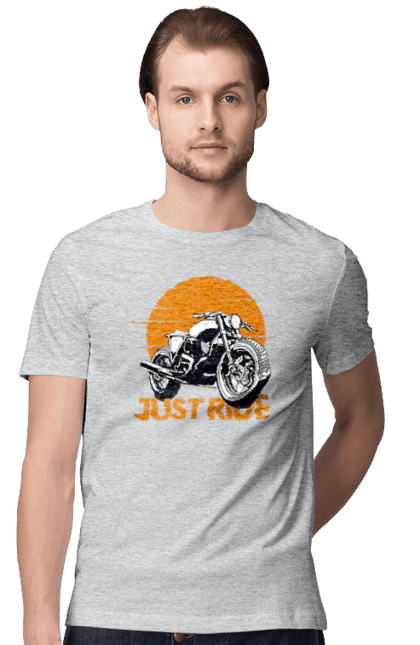 Футболка чоловіча з принтом "Мотоцикл, Просто Їдь". Дорога, їзда, мотоцикл. 2070702