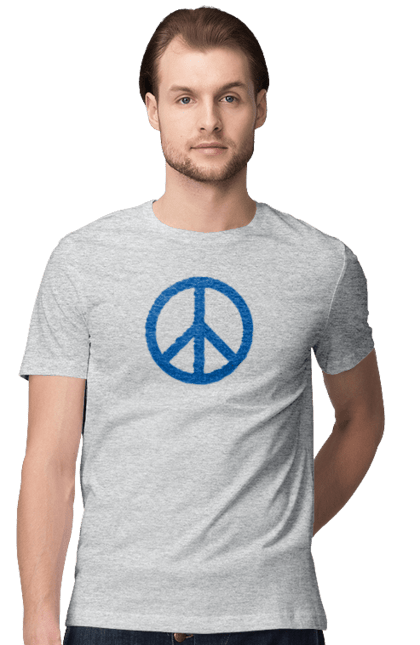 Футболка чоловіча з принтом "Знак міжнародного руху за мир та роззброєння". Антивоєнний рух, війна, знак, мир, озброєння, пацифізм, пацифік, символ, хіпі. KRUTO.  Магазин популярних футболок