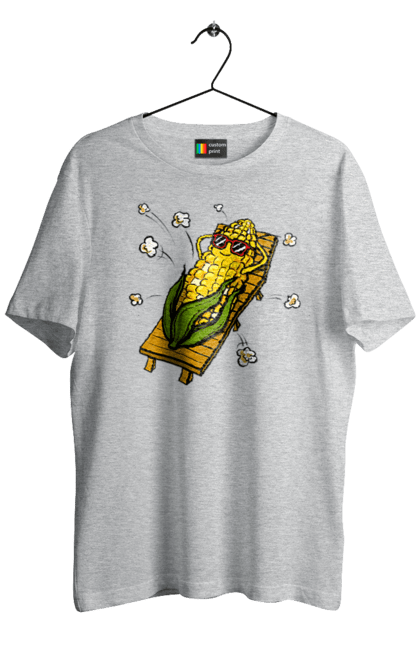 Футболка чоловіча з принтом "Кукурудза Загоряє На Лежаках". Кукурудза, лежак, попкорн. 2070702