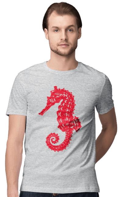 Футболка чоловіча з принтом "Морський коник". Відпочинок, квіти, літні канікули, літо, море, морський коник, морські жителі. 2070702