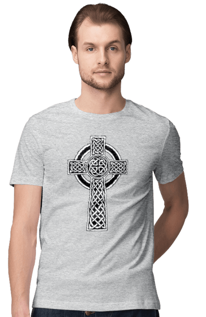 Футболка чоловіча з принтом "Кельтський (Ірландський) Хрест. Хрест Святого Патріка". Віра, ірландський хрест, кельти, кельтський хрест, міссонерство, релігія, святий патрік, хрест, хрещення, християнство. CustomPrint.market