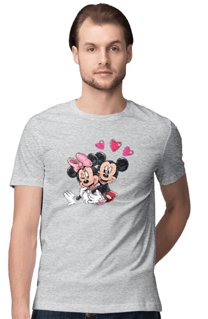 Футболка мужская с принтом Микки Маус и Минни Маус. Mickey mouse, minnie mouse, дисней, микки, микки маус, минни маус, мультфильм. 2070702