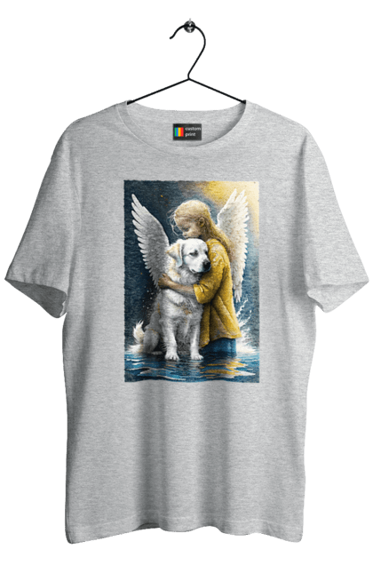 Футболка чоловіча з принтом "Дівчинка та собака ангел [память загиблим тваринам]". Дівчинка та собака, крим, нова каховка, память загиблим тваринам, собака ангел, україна, херсон. 2070702