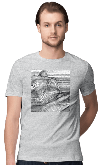 Футболка чоловіча з принтом "Дівчина В Смужку". Гола, сиськи. 2070702