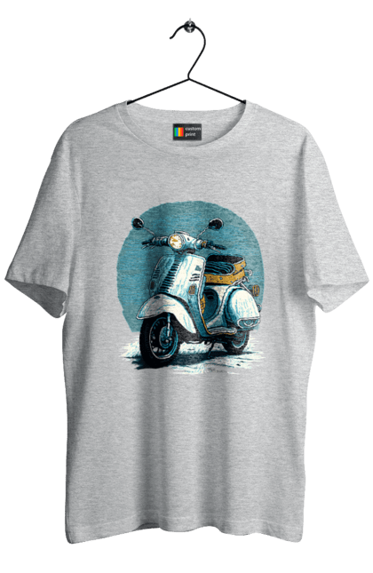 Футболка мужская с принтом Мопед. Лето, мопед, отдых, скорость, скутер. 2070702