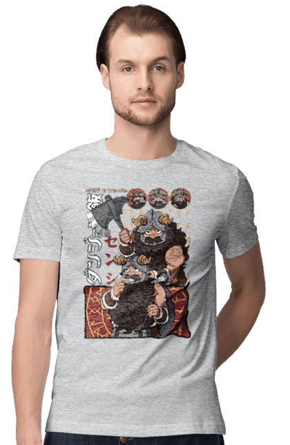 Men's t-shirt with prints Danjon Meshi Senshi. Anime, danjon meshi, dungeon, dwarf, manga, senshi. 2070702