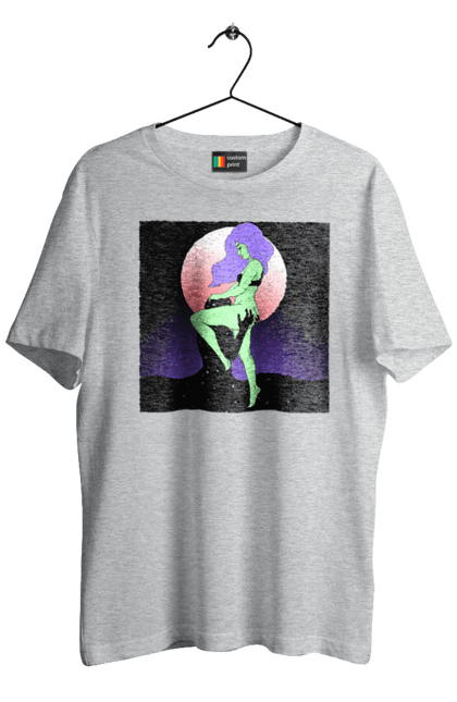 Футболка чоловіча з принтом "Зелена Дівчина І Місяць". Інопланетянка, місяць. 2070702