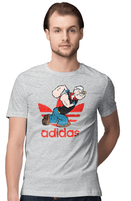 Футболка чоловіча з принтом "Adidas Моряк Попай". Adidas, popeye the sailor, адідас, комікс, моряк, мультфільм, серіал, трубка. 2070702