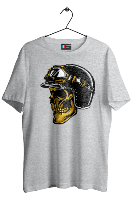 Футболка чоловіча з принтом "Череп в мотошоломі". Крутий, очі, череп, шолом. 2070702