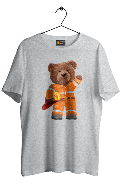 Футболка чоловіча з принтом "Ведмедик пожежник". Ведмедик, ведмедик пожежник, ведмідь, пожежник, рятувальник, тедді. futbolka.stylus.ua