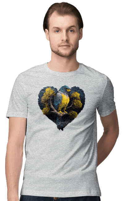 Футболка чоловіча з принтом "Синьо жовтий сокіл". Дерево, прапор україни, серце, символ україни, сокіл, україна. 2070702