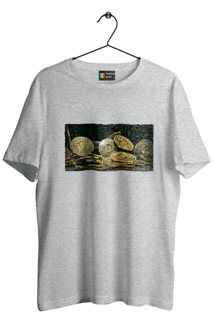 Футболка чоловіча з принтом "Біткойн". Багатство, біткойн, валюта, гроші, криптовалюта, курс, майнінг, матриця, монета, розкіш, цифровий світ. 2070702