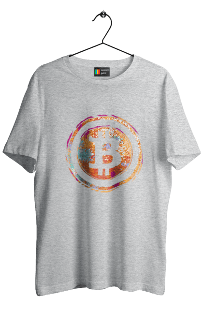 Футболка чоловіча з принтом "Біткоїн". Биткоин, бінарний, біткоїн, біткойн, валюта, гроші, крипто, програміст, хакер. 2070702