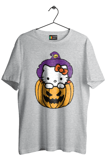 Футболка мужская с принтом Хелло Китти Хэллоуин. Halloween, hello kitty, witch, бренд, ведьма, кот, котенок, персонаж, хелло китти, хэллоуин. 2070702