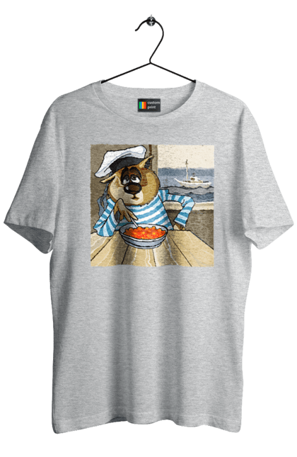 Футболка чоловіча з принтом "Кот Моряк, На Кораблі Їсть Червону Ікру". Ікра, кіт, корабель, моряк. 2070702
