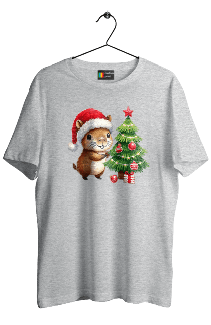 Men's t-shirt with prints Christmas Capybara with a Tree. Animal, capybara, christmas, christmas capybara, christmas tree, gift, holiday, new year, new year`s gift, santa. 2070702