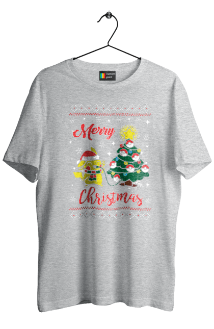 Футболка чоловіча з принтом "Пікачу Веселого Різдва!". Christmas, merry christmas, nintendo, pikachu, pokemon, аніме, гра, пікачу, покемон, різдво. 2070702