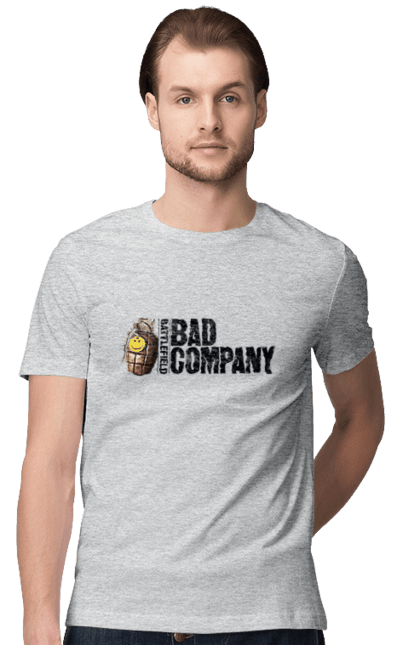 Футболка чоловіча з принтом "Battlefield: Bad Company". Bad company, battlefield, батлфілд, гра, ігри, логотип, погана компанія. CustomPrint.market