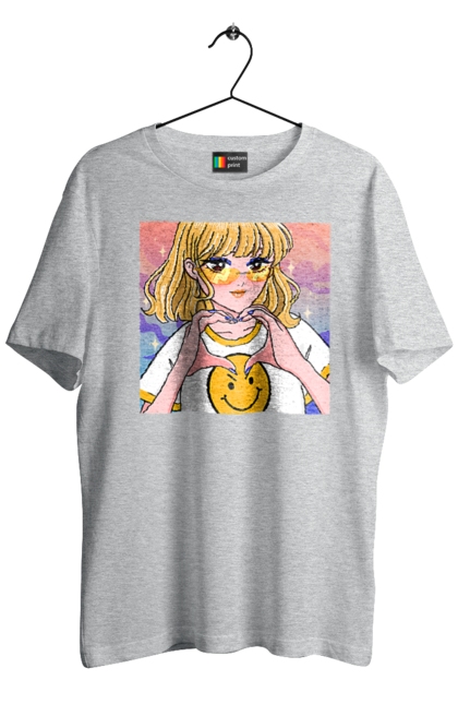 Футболка чоловіча з принтом "Жовта Дівчинка". Аніме, дівчинка, смайл. 2070702