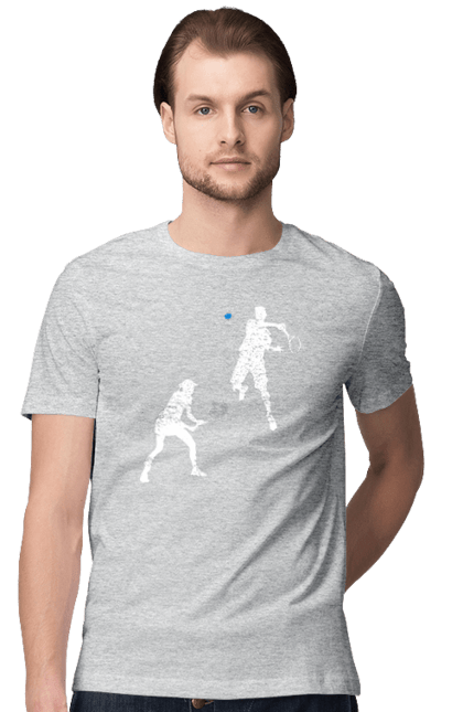 Men`s t-shirt with prints Tennis. Ball, ground tournament, hard, players, prize fund, racket, soil, sponsor, tennis, tournament grid. 2070702