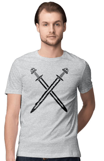 Футболка чоловіча з принтом "Два схрещені мечі". Вікінги, зброя, меч, мечі, схрещені мечі. CustomPrint.market
