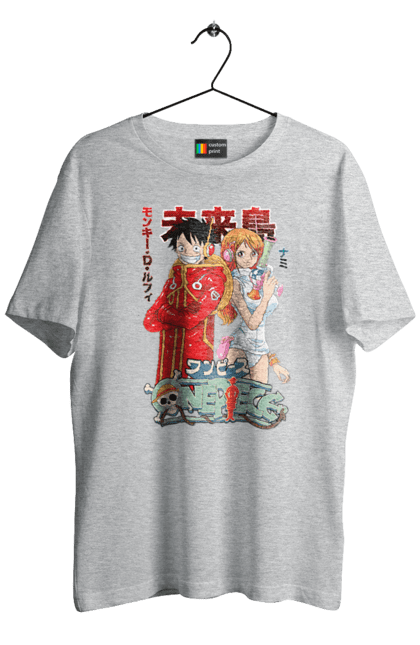 Men's t-shirt with prints One Piece Nami and Luffy. Anime, cat burglar, manga, nami, one piece, straw hat pirates. 2070702