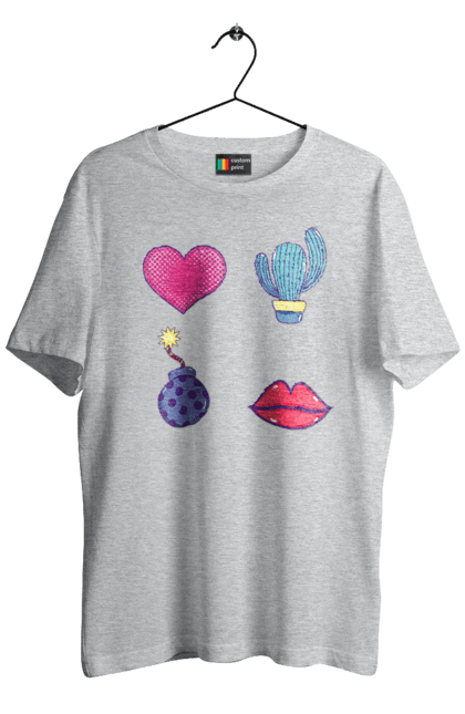 Футболка чоловіча з принтом "Серце, Кактус, Бомба, Губи". Бомба, губи, кактус, серце. 2070702