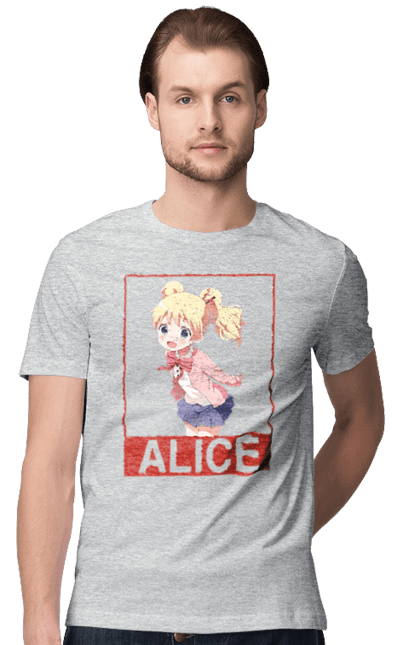 Men's t-shirt with prints Kiniro Mosaic Alice Cartelet. Alice, alice cartelet, anime, gold mosaic, kiniro mosaic, kinmoza, manga. 2070702