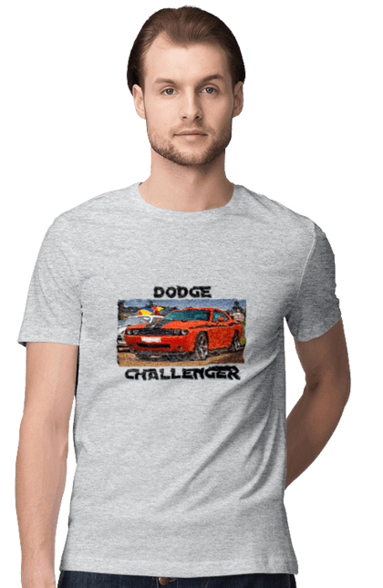 Футболка чоловіча з принтом "Додж челенджер". Авто, автомобіль, американська легенда, додж челенджер, класичне авто, культовий автомобіль, масл кар, потужний автомобіль. 2070702