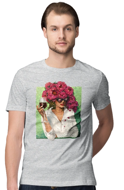 Girl with peonies and a glass