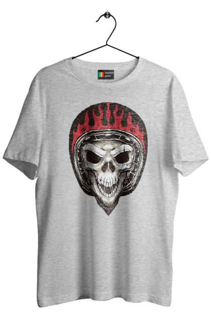 Футболка мужская с принтом Череп в мотошлеме. Мото, скелет, череп, шлем. 2070702