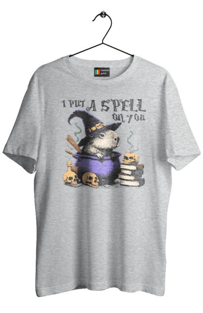 Men's t-shirt with prints Capybara Halloween. Animal, capybara, ghost, halloween, holiday, moon, pumpkin, rodent, witch. 2070702