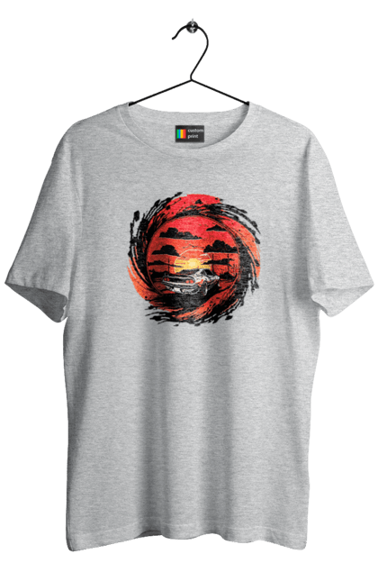 Футболка чоловіча з принтом "Феррарі на заході сонця". Авто, автомобіль, машини, феррарі. 2070702