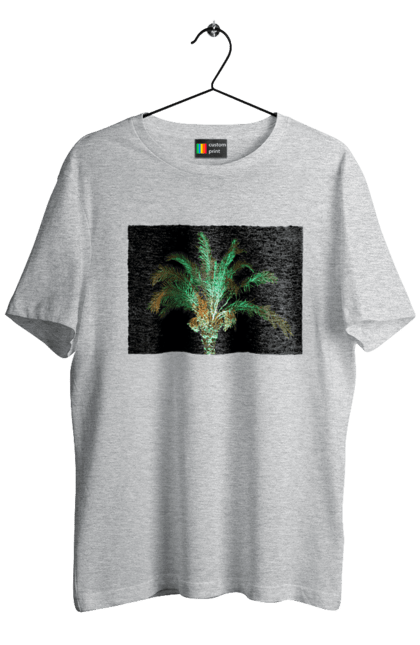 Футболка чоловіча з принтом "Фінікова Пальма Вночі". Берег, відпочинок, відпустка, зелений, море, ніч, оазис, океан, острів, пальма, південь, подорож, пригоди, тропіки, фінікова, чорне. 2070702