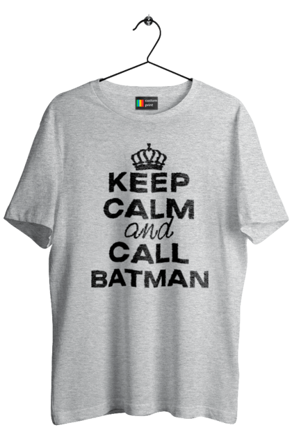 Футболка чоловіча з принтом "Keep Calm and Call Batman чорна". Бетмен, з написами, зберігай спокій, меми, популярні, прикольні. 2070702