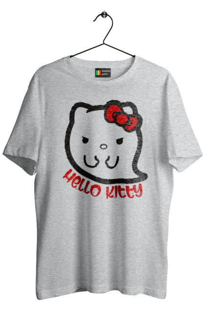 Футболка мужская с принтом Хелло Китти Хэллоуин. Ghost, halloween, hello kitty, бренд, кот, котенок, персонаж, привидение, хелло китти, хэллоуин. 2070702