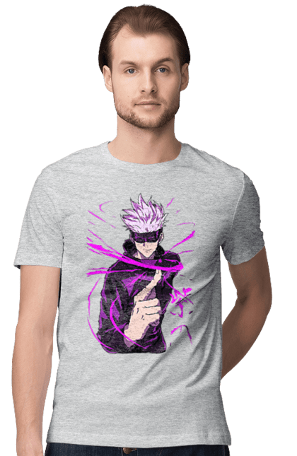 Men's t-shirt with prints Jujutsu Kaisen Gojo. Anime, dark fantasy, gojo, jujutsu kaisen, magic battle, manga, mystic. 2070702