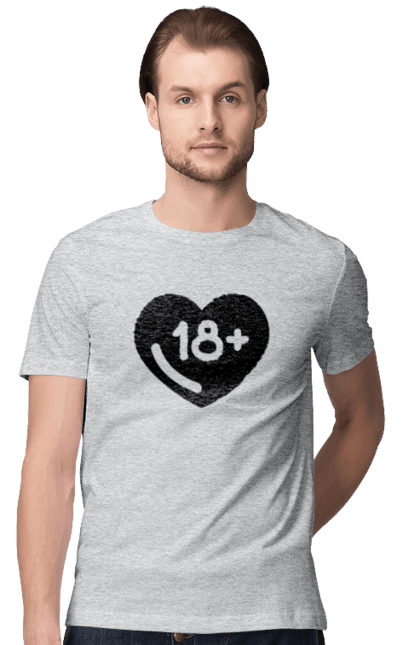 Men`s t-shirt with prints 18+. 18+, black, heart, prohibition, sex. 2070702